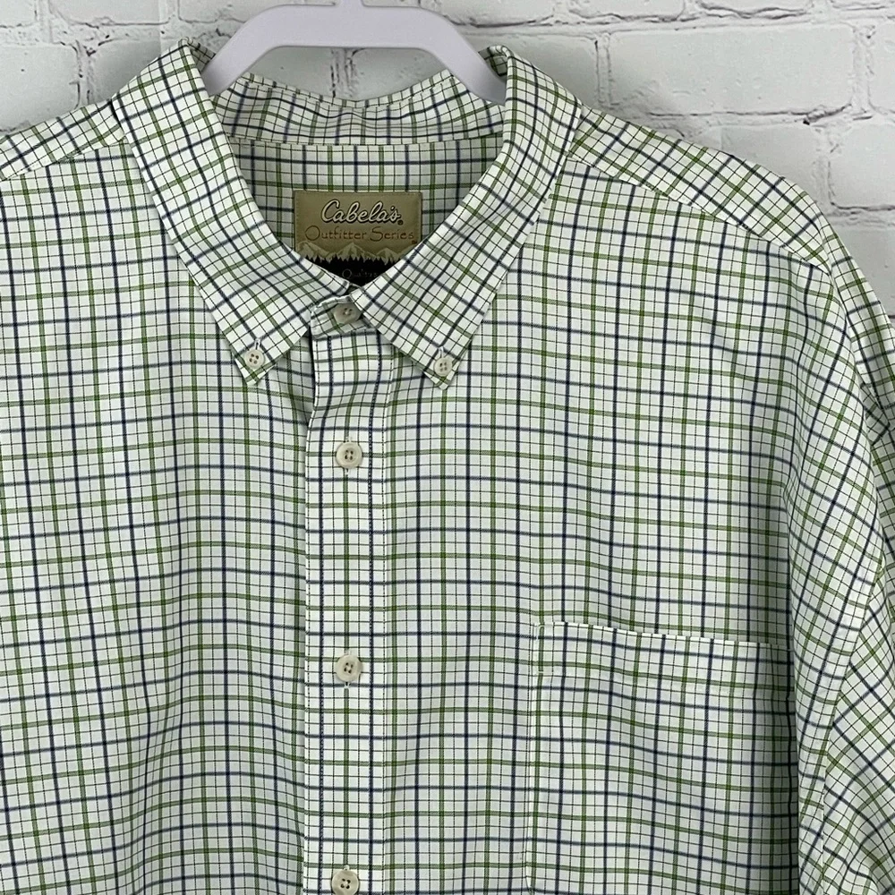 Cabelas Outfitter Series Shirt Mens 3XL Green/White Plaid Short Sleeve Button Up - Picture 3 of 8